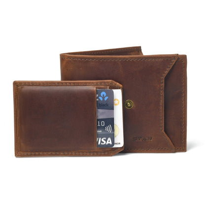 STAN Titan Mens RFID Leather Wallet Extra Cardholder with Cards Chestnut Brown