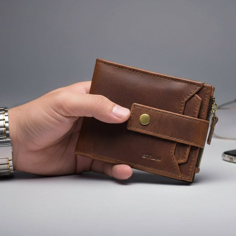 STAN Titan Mens RFID Leather Wallet Hero Main Chestnut Brown