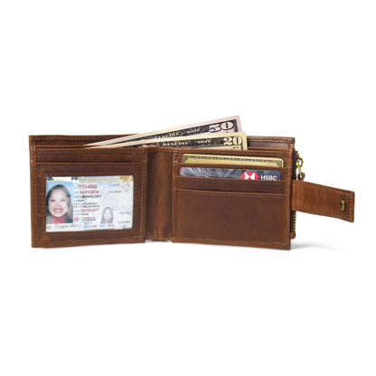 STAN Titan Mens RFID Leather Wallet Open Chestnut Brown