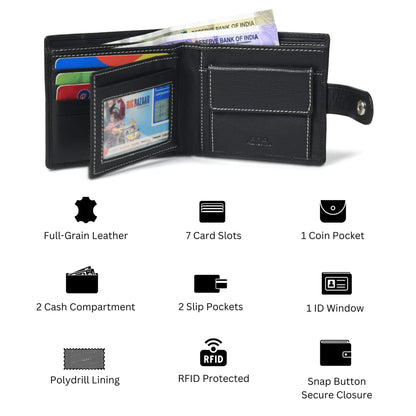 STAN Trovane Mens Leather Wallet Infographics Black