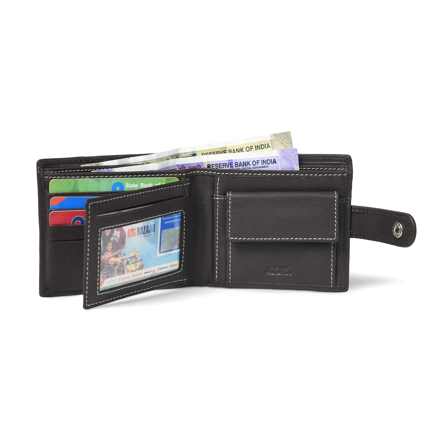 STAN Trovane Mens Leather Wallet Open Charcoal Brown