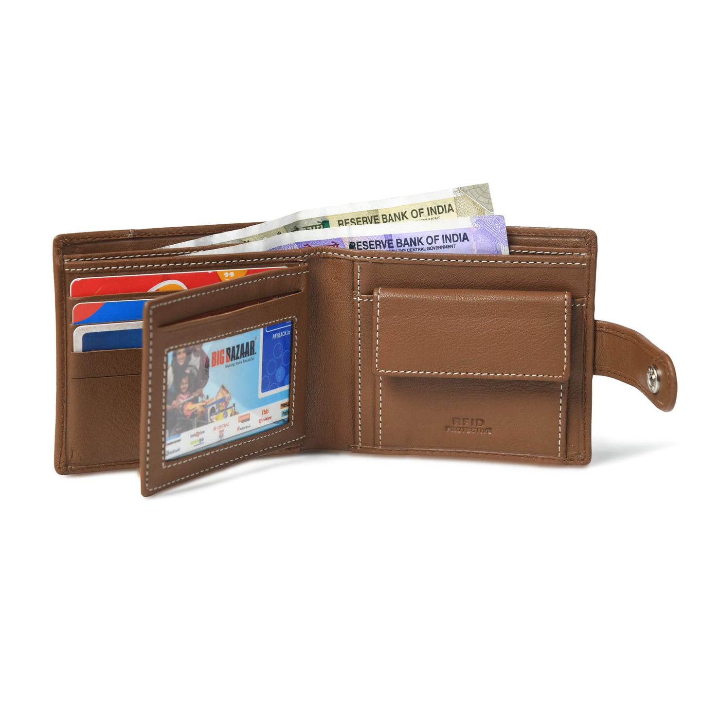 STAN Trovane Mens Leather Wallet Open Tan