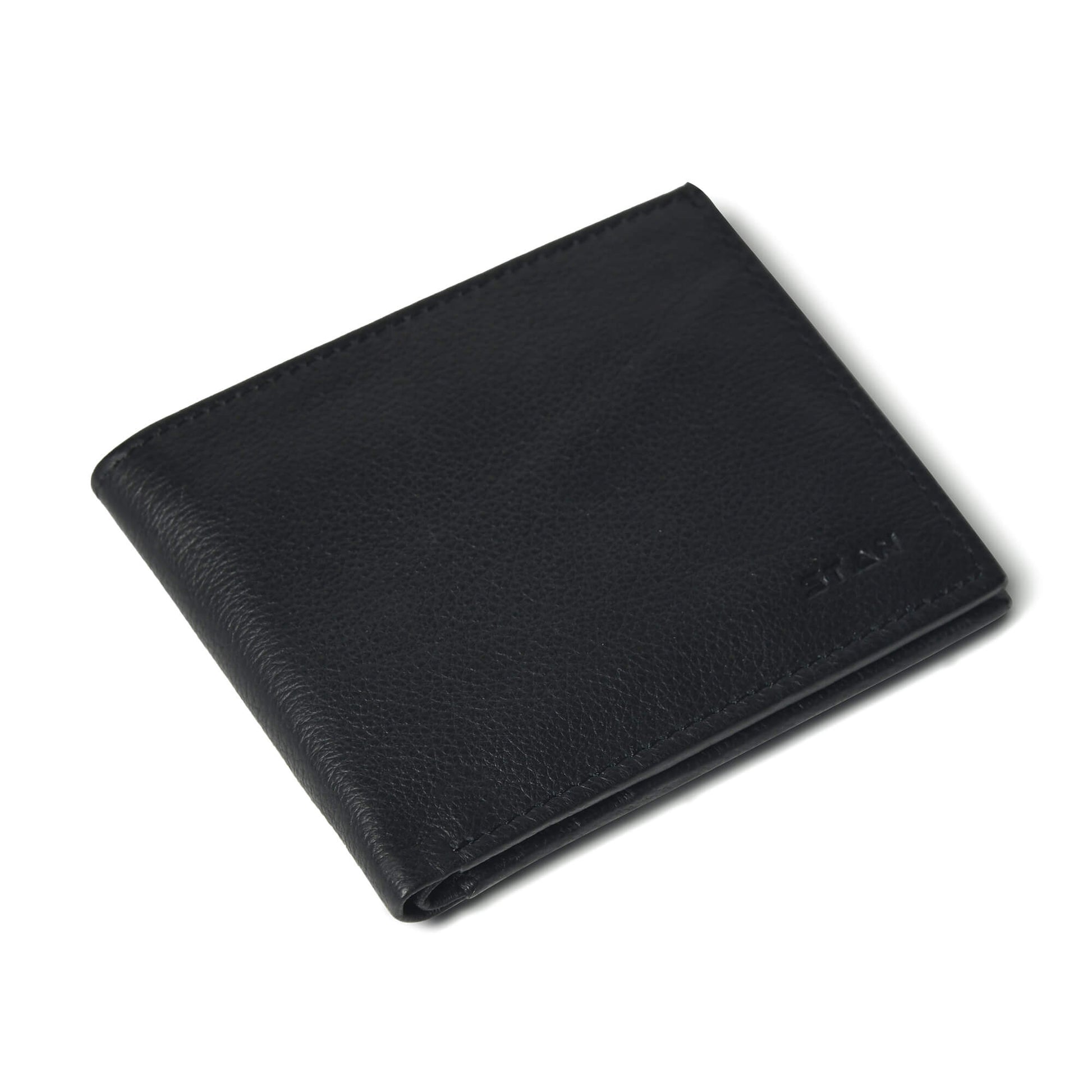 STAN Voltro Mens Slim Leather Wallet Flatlay Black