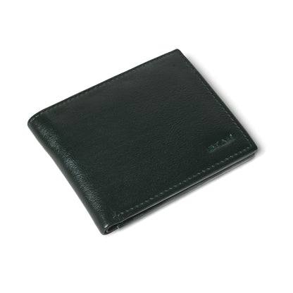 STAN Voltro Mens Slim Leather Wallet Flatlay Military Green