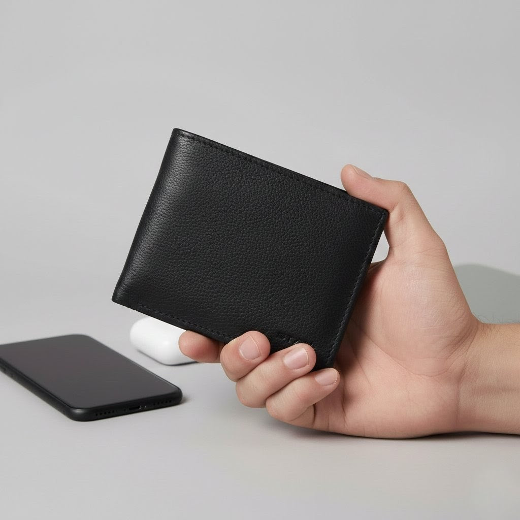 STAN Voltro Mens Slim Leather Wallet Hero Black