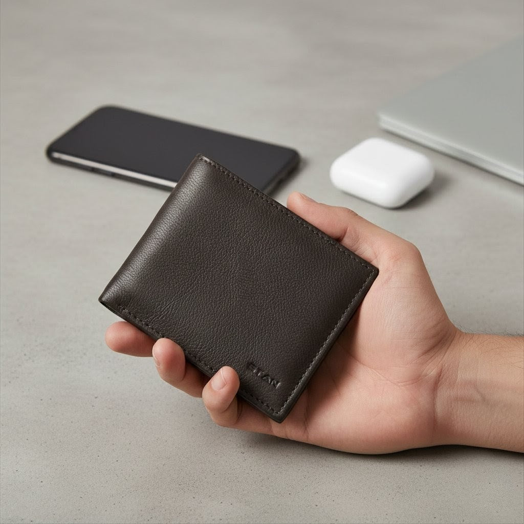 STAN Voltro Mens Slim Leather Wallet Hero Charcoal Brown