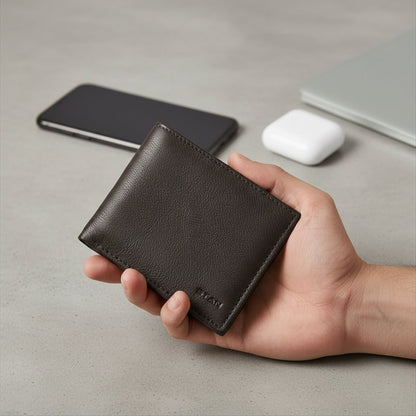 STAN Voltro Mens Slim Leather Wallet Hero Charcoal Brown