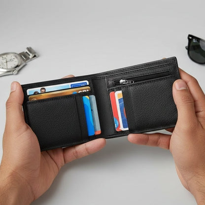 STAN Voltro Mens Slim Leather Wallet Hero Main Open Black
