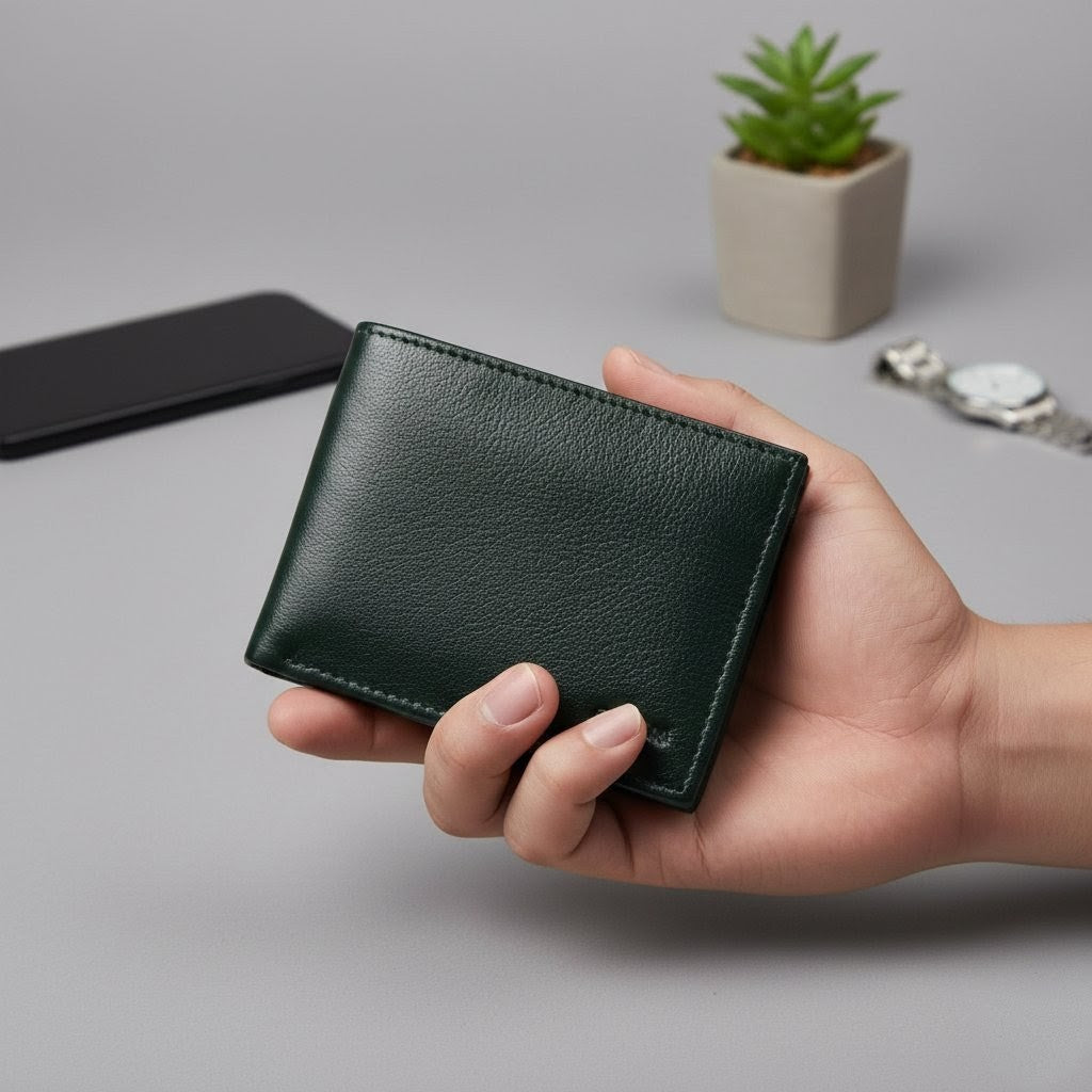 STAN Voltro Mens Slim Leather Wallet Hero Military Green