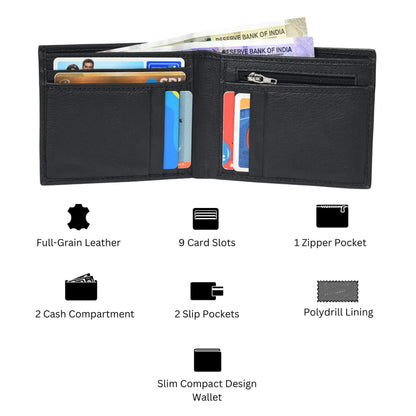 STAN Voltro Mens Slim Leather Wallet Infographics Black