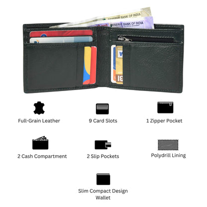 STAN Voltro Mens Slim Leather Wallet Infographics Military Green