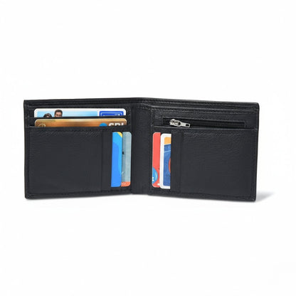 STAN Voltro Mens Slim Leather Wallet Open Black