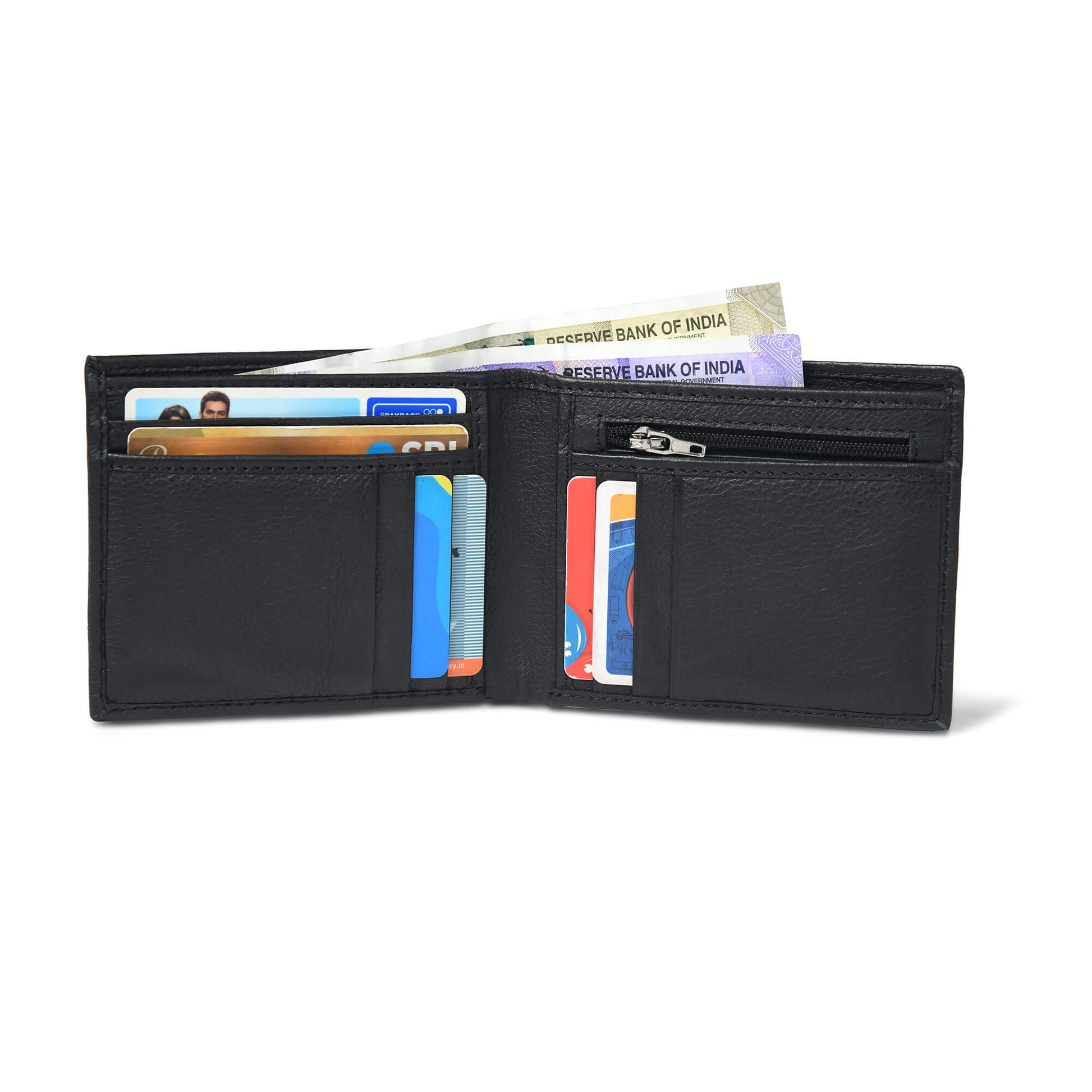 STAN Voltro Mens Slim Leather Wallet Open Cash Black