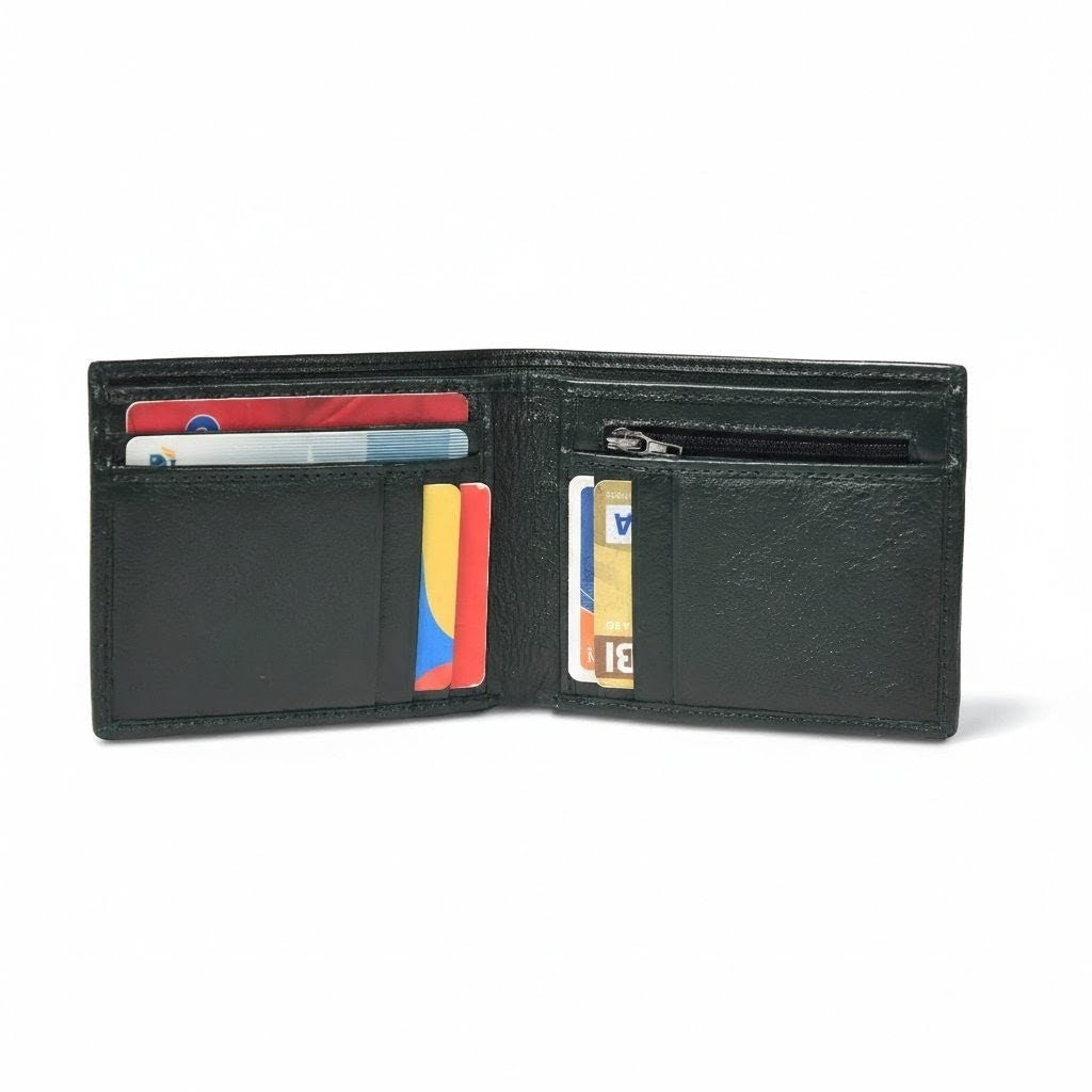 STAN Voltro Mens Slim Leather Wallet Open Military Green