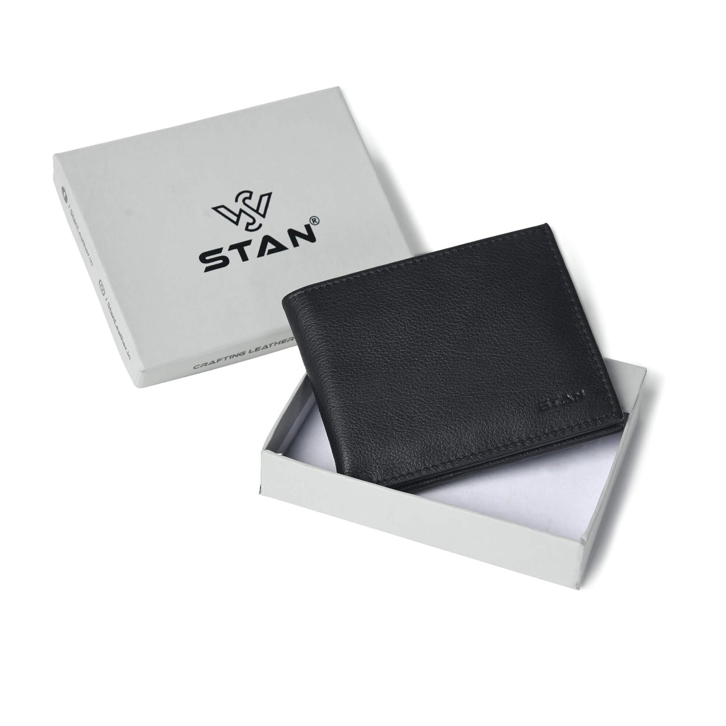 STAN Voltro Mens Slim Leather Wallet with Box Black