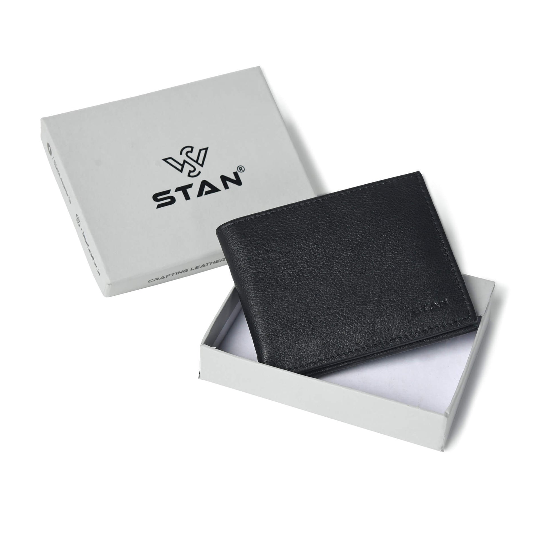 STAN Voltro Mens Slim Leather Wallet with Box Black