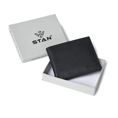 STAN Voltro Mens Slim Leather Wallet with Box Black