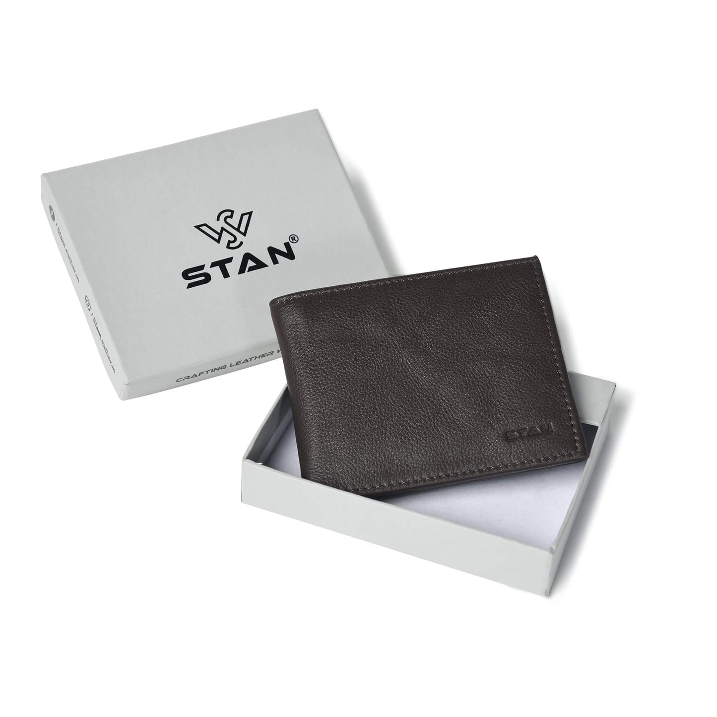 STAN Voltro Mens Slim Leather Wallet with Box Charcoal Brown