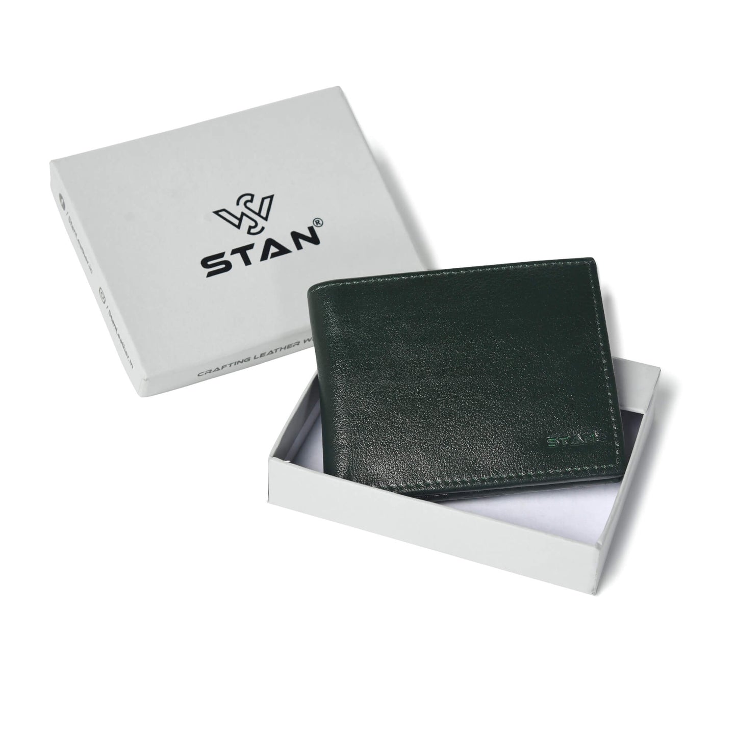 STAN Voltro Mens Slim Leather Wallet with Box Military Green