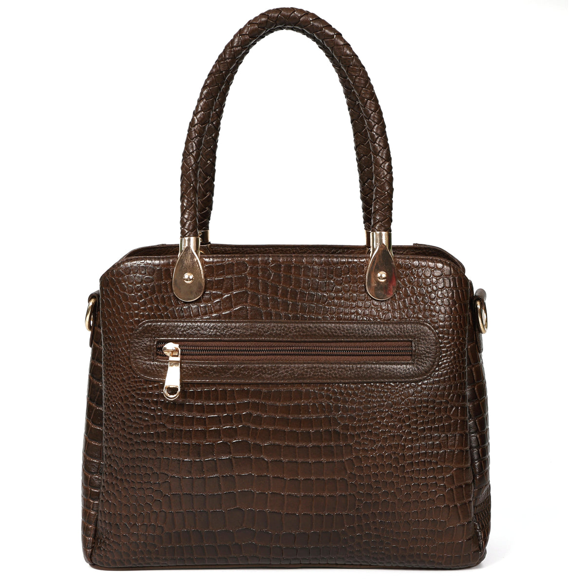 Savina Croco-Pebble Leather Handbag Bag Back Dark Walnut