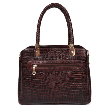 Savina Croco-Pebble Leather Handbag Bag Back Oxblood Brown