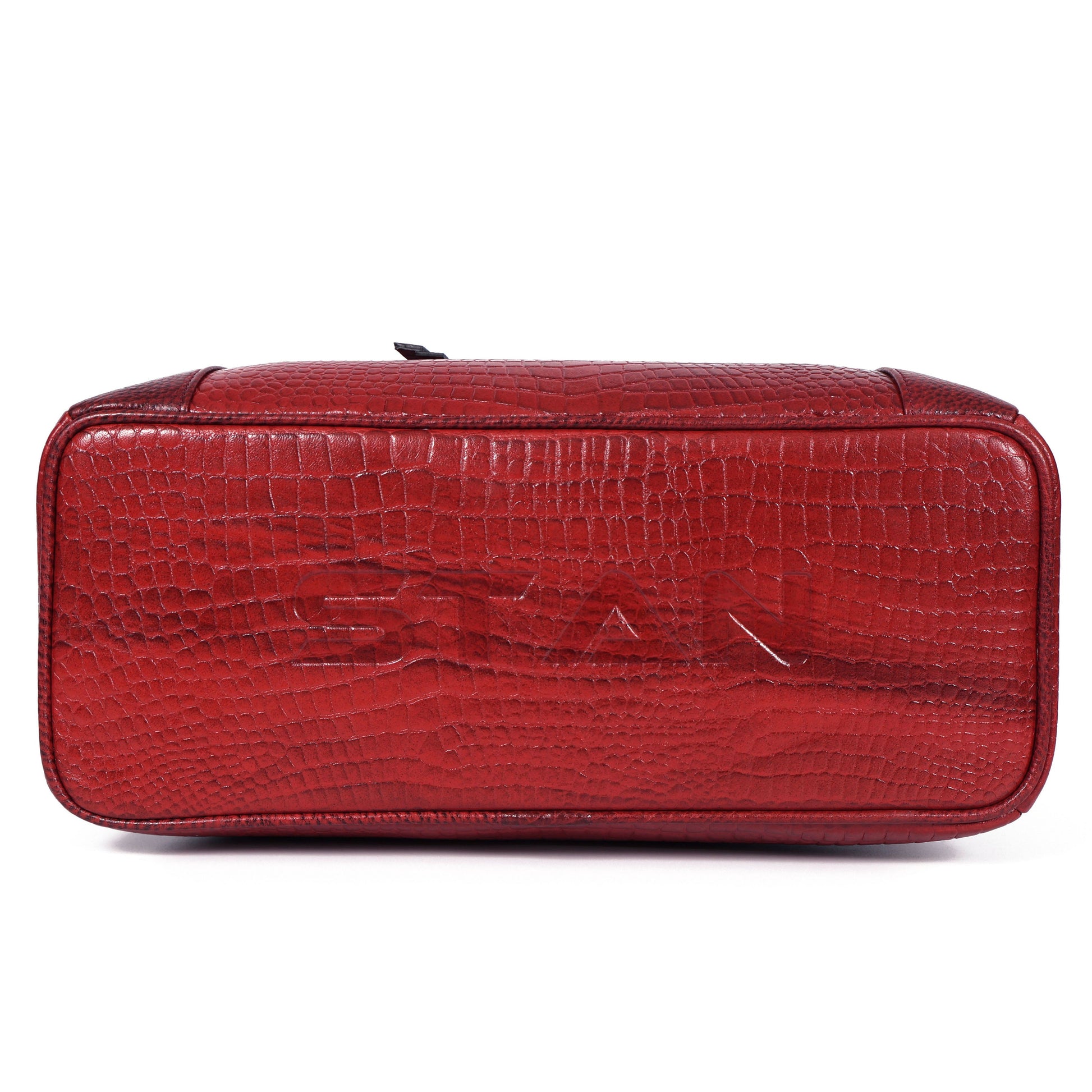 Savina Croco-Pebble Leather Handbag Bag Base Brick Red