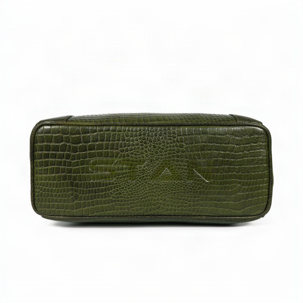 Savina Croco-Pebble Leather Handbag Bag Base Camouflage Green