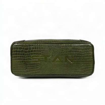 Savina Croco-Pebble Leather Handbag Bag Base Camouflage Green