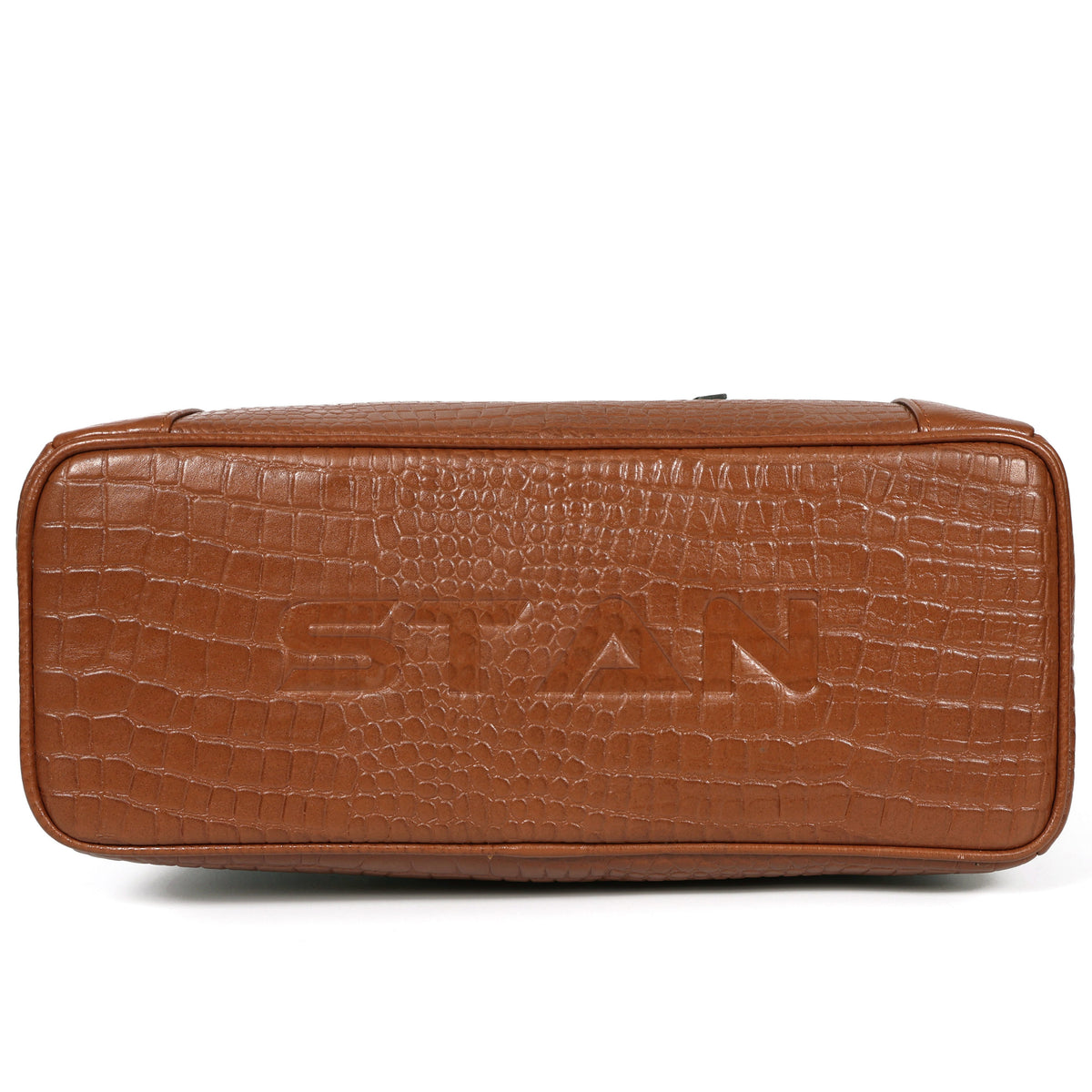 Savina Croco-Pebble Leather Handbag Bag Base Chestnut Brown