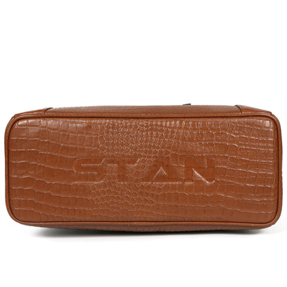 Savina Croco-Pebble Leather Handbag Bag Base Chestnut Brown
