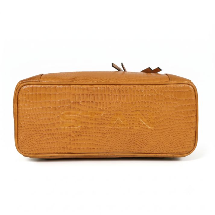 Savina Croco-Pebble Leather Handbag Bag Base Cognac
