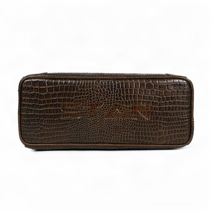 Savina Croco-Pebble Leather Handbag Bag Base Dark Walnut