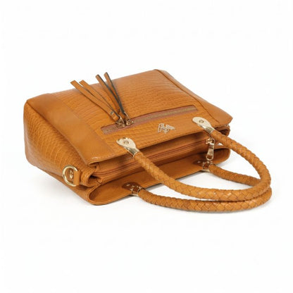Savina Croco-Pebble Leather Handbag Bag Flat Cognac