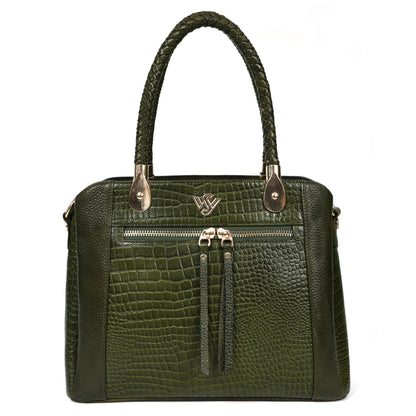 Savina Croco-Pebble Leather Handbag Bag Hero Camouflage Green