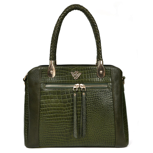 Savina Croco-Pebble Leather Handbag Bag Hero Camouflage Green