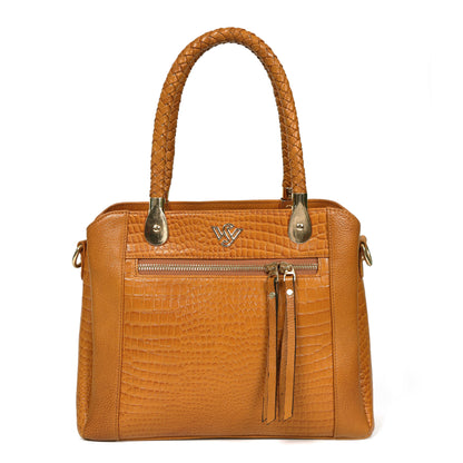 Savina Croco-Pebble Leather Handbag Bag Hero Cognac