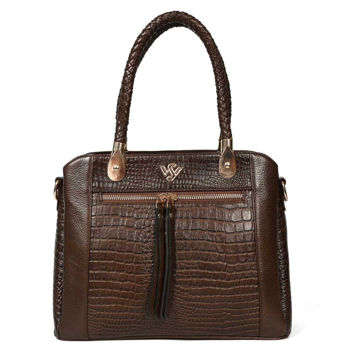Savina Croco-Pebble Leather Handbag Bag Hero Dark Walnut