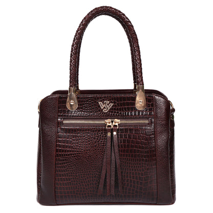 Savina Croco-Pebble Leather Handbag Bag Hero Oxblood Brown