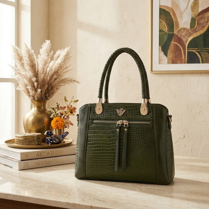 Savina Croco-Pebble Leather Handbag Bag Lifestyle Camouflage Green
