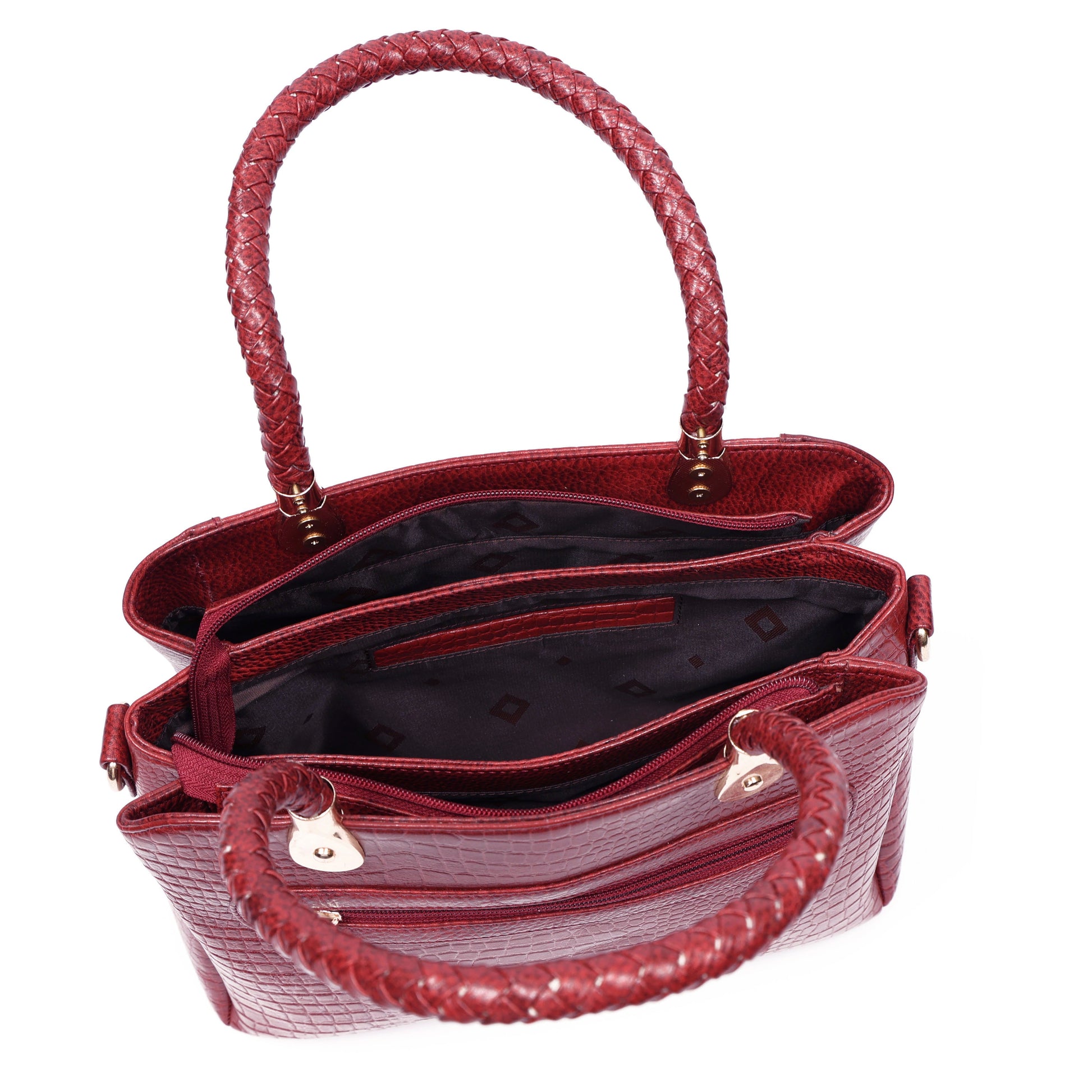 Savina Croco-Pebble Leather Handbag Bag Open Brick Red