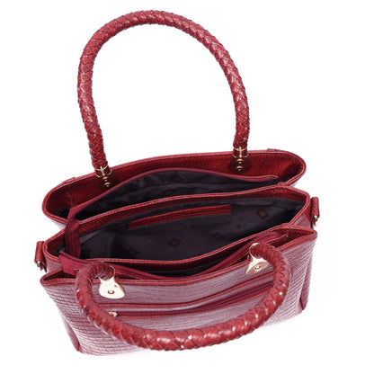 Savina Croco-Pebble Leather Handbag Bag Open Brick Red