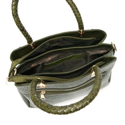 Savina Croco-Pebble Leather Handbag Bag Open Camouflage Green