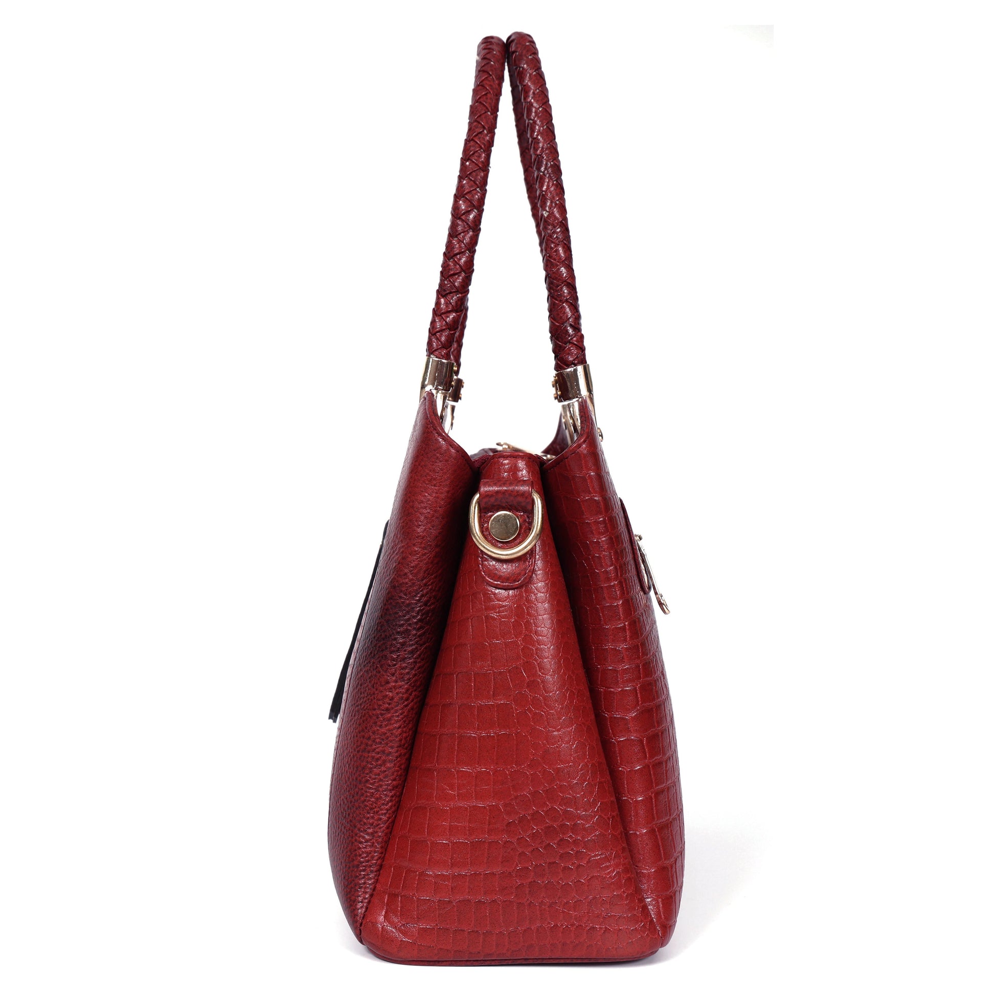 Savina Croco-Pebble Leather Handbag Bag Side Brick Red