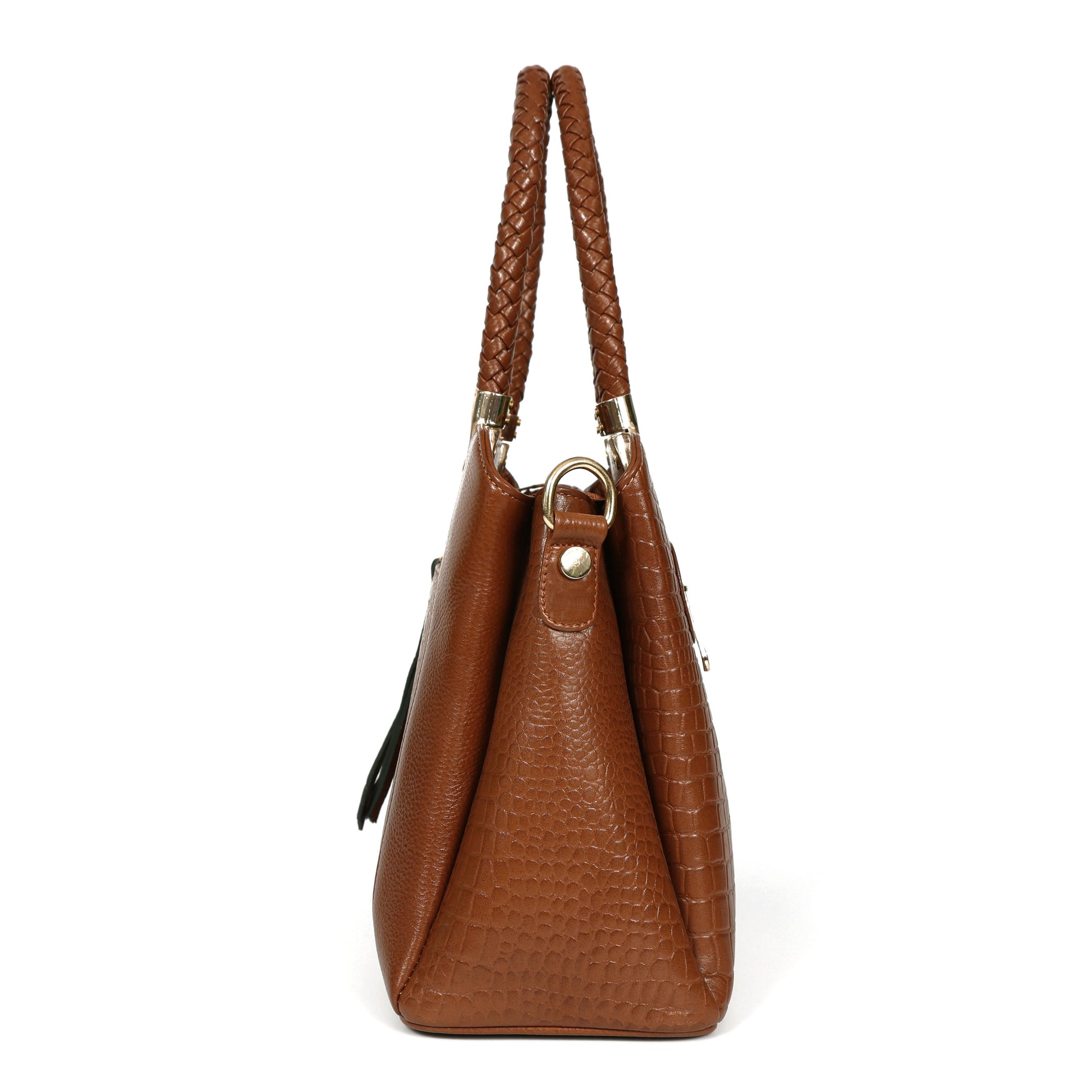Savina Croco-Pebble Leather Handbag Bag Side Chestnut Brown
