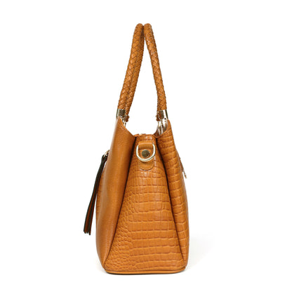 Savina Croco-Pebble Leather Handbag Bag Side Cognac