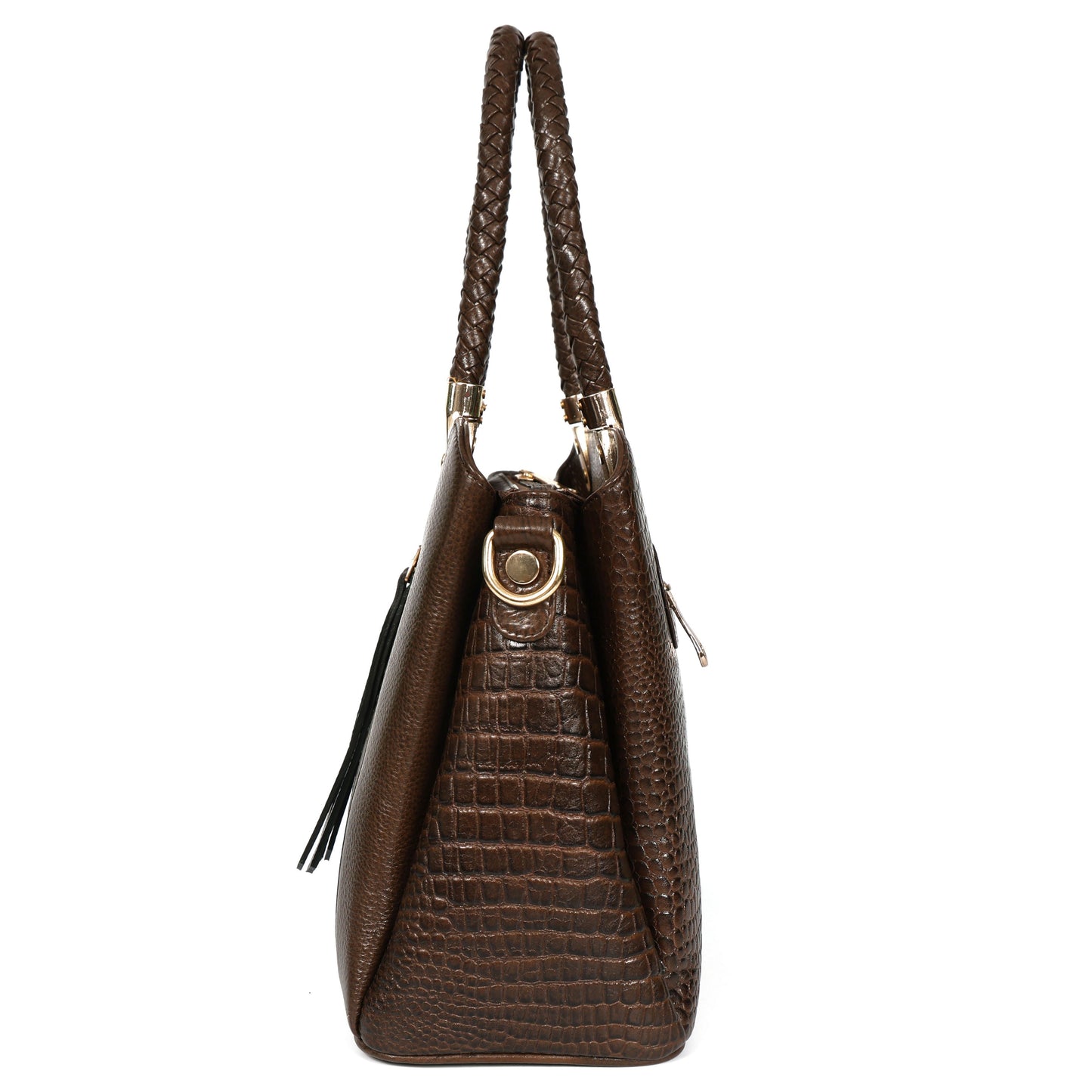 Savina Croco-Pebble Leather Handbag Bag Side Dark Walnut