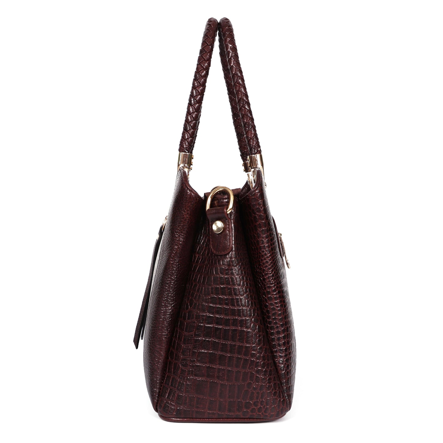 Savina Croco-Pebble Leather Handbag Bag Side Oxblood Brown