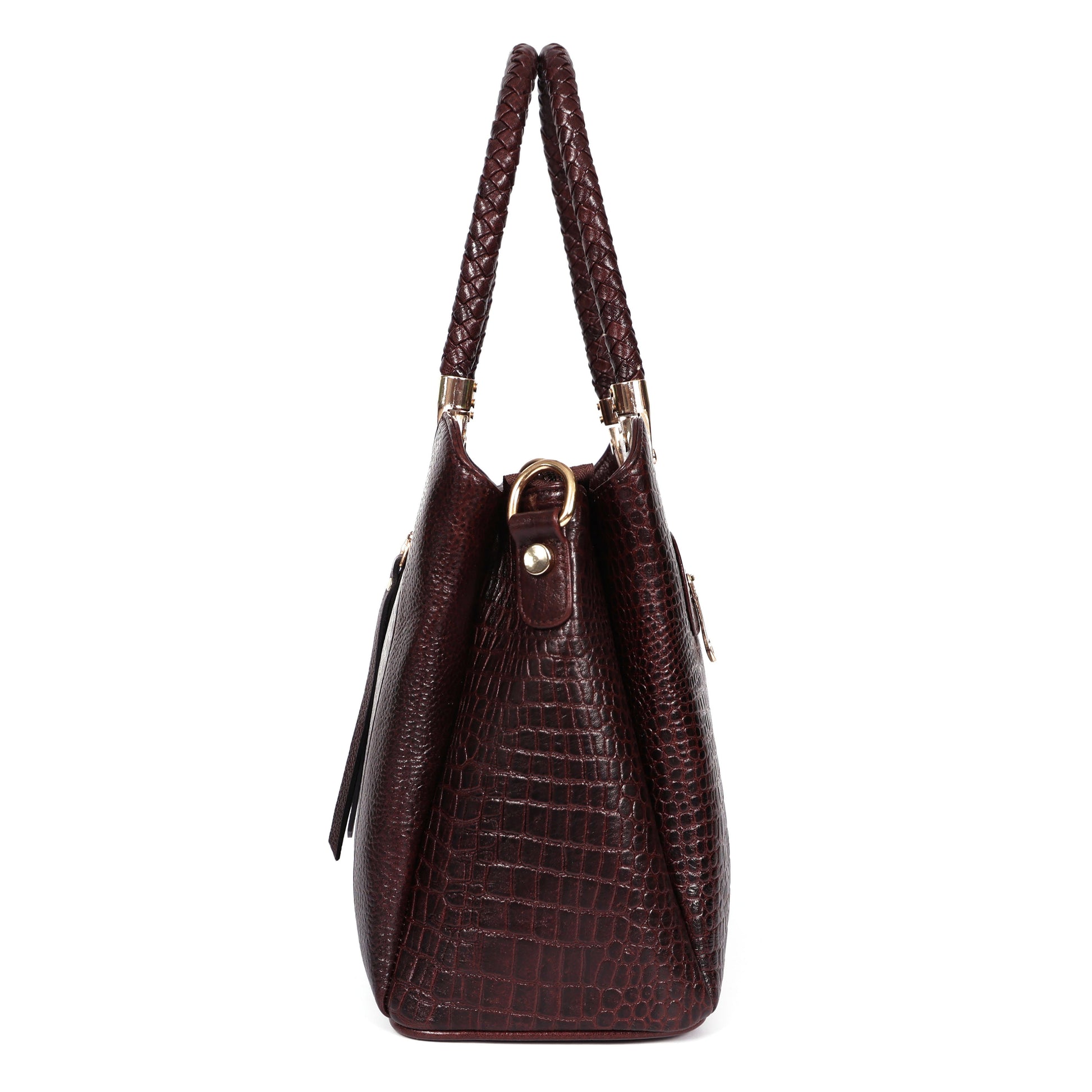 Savina Croco-Pebble Leather Handbag Bag Side Oxblood Brown
