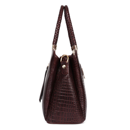 Savina Croco-Pebble Leather Handbag Bag Side Oxblood Brown