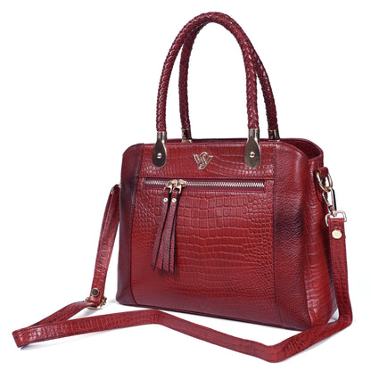 Savina Croco-Pebble Leather Handbag Bag Strap Brick Red